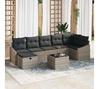 DYRJDJWIDHW Ensemble de Canapé de Jardin 8 Pièces en Polyrotin Gris Modulaire avec Coussins, Table et Pouf, Salon d'Extérieur Confortable pour Terrasse, Balcon, Jardin | Résistant aux Intempéries