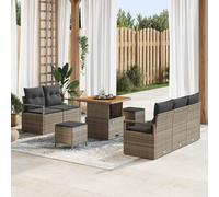 DYRJDJWIDHW Ensemble de Canapé de Jardin 8 Places Modulaire avec Coussins Gris, Salon d'Extérieur en Polyrotin et Bois d'Acacia pour Terrasse, Balcon, Résistant aux Intempéries et Confortable
