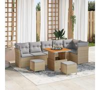 DYRJDJWIDHW Ensemble de Canapé de Jardin 9 Pièces Beige Gris Clair, Salon d'Extérieur Moderne avec Table et Poufs, Mobilier de Terrasse Résistant aux Intempéries pour Jardin, Patio, Espace Détente