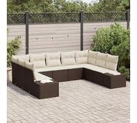 DYRJDJWIDHW Ensemble de Canapé de Jardin 9 Pièces en Polyrotin Marron Crème, Salon d'Extérieur Modulaire Confortable et Élégant pour Terrasse, Balcon, Jardin
