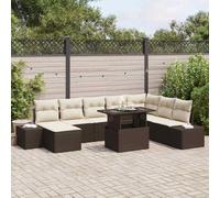 DYRJDJWIDHW Ensemble de Canapé de Jardin 9 Pièces Modulable en Polyrotin Marron Crème avec Table Réglable, Salon d'Extérieur Durable pour Terrasse et Confortable Mobilier de Jardin 7 Places