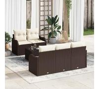 DYRJDJWIDHW Ensemble de Canapé de Jardin Modulable 6 Pièces avec Coussins Marron Crème, Salon d'Extérieur Résistant aux Intempéries pour Terrasse Balcon, Set avec Table et Coussins Confortables