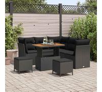 DYRJDJWIDHW Ensemble de Canapé de Jardin Modulable 8 Places Noir avec Coussins, Salon d'Exterieur en Polyrotin et Bois d'Acacia pour Terrasse, Balcon, Jardin, Résistant aux Intempéries et Confortable