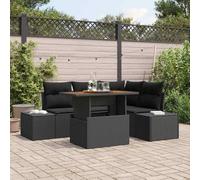 DYRJDJWIDHW Ensemble de Canapé de Jardin Modulaire 5 Pièces avec Coussins, Salon d'Extérieur en Poly Rattan Noir et Marron avec Table et Rangement, pour Terrasse, Balcon, Jardin