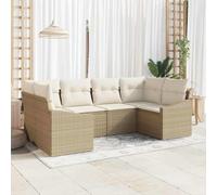 DYRJDJWIDHW Ensemble de Canapé de Jardin Modulaire 6 Places en Polyrotin Beige Crème, Salon d'Extérieur Durable pour Terrasse et Jardin, avec Sac de Rangement Imperméable, Résistant aux Intempéries
