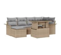 DYRJDJWIDHW Ensemble de Canapé de Jardin Modulaire 7 Pièces Beige en Poly Rotin Résistant aux UV avec Table en Verre Trempé pour Terrasse, Balcon, Jardin | Salon d'Extérieur Confortable et Design