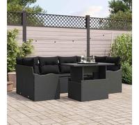 DYRJDJWIDHW Ensemble de Canapé de Jardin Modulaire 7 Pièces Noir en Poly Rattan Résistant aux UV avec Coussins et Table en Verre Trempé pour Terrasse, Balcon, Extérieur