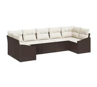DYRJDJWIDHW Ensemble de Canapé de Jardin Modulaire 7 Places avec Rangement, Salon d'Extérieur en Polyrotin Résistant aux Intempéries, Marron et Crème pour Terrasse et Jardin