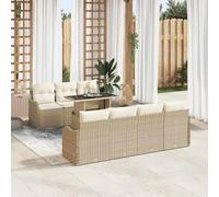 DYRJDJWIDHW Ensemble de Canapé de Jardin Modulaire 8 Pièces Beige en Polyrotin Résistant aux UV avec Table Basse en Verre Trempé pour Terrasse et Balcon, Confortable et Élégant