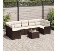 DYRJDJWIDHW Ensemble de Canapé de Jardin Modulaire 8 Pièces en Polyrotin Marron Crème, Salon d'Extérieur avec Table, Confortable et Résistant aux Intempéries pour Terrasse, Balcon, Jardin