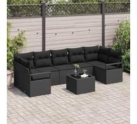 DYRJDJWIDHW Ensemble de Canapé de Jardin Modulaire 8 Pièces Noir avec Coussins et Table en Verre, Salon d'Extérieur Durable en Poly Rattan pour Terrasse Jardin, Confortable et Facile à Assembler