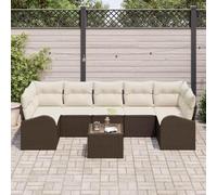DYRJDJWIDHW Ensemble de Canapé de Jardin Modulaire 8 Places avec Coussins, Salon d'Extérieur en Polyrotin Résistant aux UV, Confortable et Design pour Terrasse, Balcon, Jardin, Marron Crème