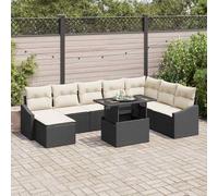 DYRJDJWIDHW Ensemble de Canapé de Jardin Modulaire 9 Pièces Noir et Crème avec Coussins, Salon d'Extérieur pour Terrasse Patio, Mobilier de Jardin avec Table Pouf, Confortable et Durable