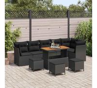 DYRJDJWIDHW Ensemble de Canapé Jardin 10 Pièces Noir avec Coussins, Salon de Moderne en Poly Rattan Résistant aux UV pour Terrasse et Extérieur, Mobilier Jardin Confortable avec Table et Poufs