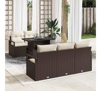 DYRJDJWIDHW Ensemble de Canape Jardin 6 Pieces Modulable en Polyrotin Marron Creme avec Coussins et Table Basse, Salon Exterieur Design Moderne pour Terrasse Jardin, Confortable et Durable