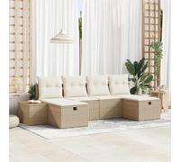 DYRJDJWIDHW Ensemble de Canapé Jardin 6 Places Modulable Beige en Polyrotin Résistant aux Intempéries pour Terrasse Patio Salon Exterieur avec Coussins Confortables