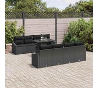 DYRJDJWIDHW Ensemble de Canapé Jardin 7 Pièces Modulable Noir Polyrotin avec Coussins et Table en Verre, Salon Exterieur pour Terrasse, Résistant aux UV et Intempéries