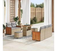 DYRJDJWIDHW Ensemble de Canapé Jardin 8 Pièces Salon Exterieur Moderne en Polyrotin Résistant aux UV, Canapé d'angle avec Coussins Beige et Gris Clair pour Terrasse, Balcon, Jardin