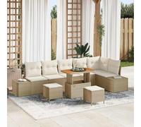 DYRJDJWIDHW Ensemble de Canapé Jardin 9 Pièces Modulaire en Polyrotin Beige Résistant aux UV avec Table et Cousins, Salon d'Extérieur Confortable pour Terrasse et Jardin