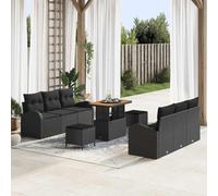 DYRJDJWIDHW Ensemble de Canapé Jardin 9 Pièces Noir avec Coussins, Salon de en Polyrotin Résistant aux Intempéries avec Table Basse, Confortable et Moderne pour Terrasse, Balcon, Jardin Extérieur