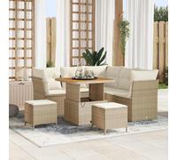 DYRJDJWIDHW Ensemble de Canapé Jardin Modulable 8 Places avec Coussins Beige Crème, Salon de Jardin en Polyrotin Résistant aux UV et Bois d'Acacia pour Terrasse, Balcon, Détente Extérieure