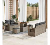 DYRJDJWIDHW Ensemble de Canapé Jardin Modulaire 10 Pièces Gris avec Coussins, Salon Exterieur Polyrotin et Bois d'Acacia pour Terrasse, Balcon, Jardin, Meuble Exterieur Confortable et Durable