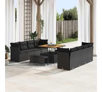 DYRJDJWIDHW Ensemble de Canapé Jardin Modulaire 11 Pièces Noir Polyrotin avec Coussins, Table Basse Convertible et Rangements, Salon Exterieur pour Terrasse, Balcon, Résistant aux Intempéries