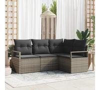 DYRJDJWIDHW Ensemble de Canapé Jardin Modulaire 4 Places Gris Polyrotin Résistant aux UV avec Coussins, Canapé d'Extérieur Léger pour Terrasse Balcon Salon