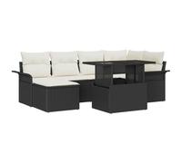 DYRJDJWIDHW Ensemble de Canapé Jardin Modulaire 7 Pièces Noir Polyrotin avec Coussins, Salon Exterieur Complet avec Table et Pouf, Mobilier Terrasse Résistant aux Intempéries pour Détente et Fêtes