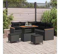 DYRJDJWIDHW Ensemble de Canapé Jardin Modulaire 8 Pièces Noir avec Coussins, Salon Exterieur en Poly Rotin Résistant aux UV, Table Basse Réglable et Rangement pour Terrasse, Balcon