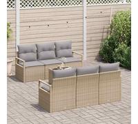 DYRJDJWIDHW Ensemble de Canapés Jardin 7 Pièces Polyrotin Gris Beige, Salon de Jardin Moderne avec Table Basse pour Terrasse, Balcon, Extérieur, Confortable et Résistant aux Intempéries