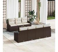 DYRJDJWIDHW Ensemble de Canapés Jardin 8 Pièces Modulable en Polyrotin Résistant aux UV, Salon d'Extérieur Complet avec Table et Coussins Amovibles Marron Crème pour Terrasse et Jardin