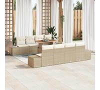 DYRJDJWIDHW Ensemble de Jardin Modulaire 9 Pièces en Poly Rotin Beige Crème, Salon Exterieur avec Table et Coussins, Mobilier de Terrasse Résistant aux Intempéries pour Repas en Famille et Détente