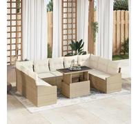 DYRJDJWIDHW Ensemble de Salon de Jardin 10 Pièces avec Coussins Beige Crème, Canapé d'Extérieur Modulaire en Polyrotin Résistant aux UV, Table Basse et Pieds Réglables pour Terrasse, Balcon, Jardin