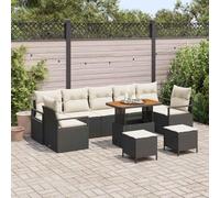 DYRJDJWIDHW Ensemble de Salon de Jardin 10 Places avec Coussins, Canapé et Table en Rotin Synthétique Noir Crème pour Terrasse, Balcon, Jardin, Meuble d'Extérieur Durable et Moderne avec Rangement