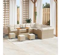 DYRJDJWIDHW Ensemble de Salon de Jardin 14 Pièces Modulaire en Polyrotin Beige Crème, Canapé d'Extérieur avec Table en Bois d'Acacia et Coussins Amovibles pour Terrasse, Jardin, Piscine