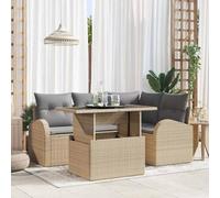 DYRJDJWIDHW Ensemble de Salon de Jardin 5 Pieces en Polyrotin Beige, Canape d'angle Modulable avec Table et Coussins, Mobilier Exterieur Resistant aux UV pour Terrasse, Balcon et Jardin