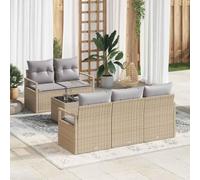 DYRJDJWIDHW Ensemble de Salon de Jardin 6 Pièces en Polyrotin Beige Gris, Canapé Moderne avec Table en Verre Trempé pour Terrasse, Balcon, Jardin, Résistant aux UV et Intempéries, Facile à Nettoyer
