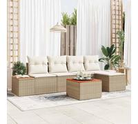 DYRJDJWIDHW Ensemble de Salon de Jardin 6 Pieces Modulaire en Polyrotan Beige Creme avec Coussins, Table et Pouf pour Terrasse, Balcon, Exterieur
