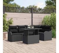 DYRJDJWIDHW Ensemble de Salon de Jardin 6 Places en Polyrotin Noir Modulaire avec Table en Verre, Canapé d'Extérieur Confortable pour Terrasse et Jardin, Meuble Résistant aux Intempéries