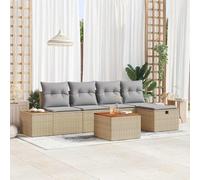 DYRJDJWIDHW Ensemble de Salon de Jardin 6 Places Modulaire en Polyrotin Beige, Canapé d'Extérieur avec Table pour Terrasse et Balcon, Confortable et Résistant aux Intempéries, Design Élégant