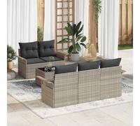 DYRJDJWIDHW Ensemble de Salon de Jardin 6 Places Modulaire en Polyrotin Gris, Canapé d'Extérieur avec Table et Coussins, Confortable et Résistant aux Intempéries pour Terrasse, Balcon, Jardin
