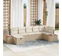 DYRJDJWIDHW Ensemble de Salon de Jardin 7 Pièces Modulaire en Polyrotin Beige, Canapé d'Extérieur avec Coussins et Table Basse, Meuble de Terrasse et Balcon Résistant aux Intempéries