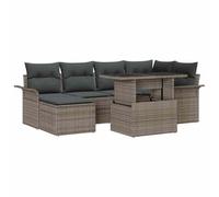 DYRJDJWIDHW Ensemble de Salon de Jardin 7 Pièces Modulaire en Polyrotin Gris avec Coussins, Canapé d'angle, Table et Pouf, Mobilier d'Extérieur Durable pour Terrasse et Jardin