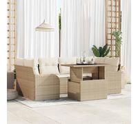 DYRJDJWIDHW Ensemble de Salon de Jardin 7 Places Modulaire en Polyrotin Beige avec Coussins et Table en Verre Trempé, Canapé d'Extérieur Confortable pour Terrasse et Jardin