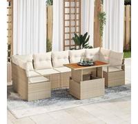 DYRJDJWIDHW Ensemble de Salon de Jardin 8 Pièces en Polyrotin avec Coussins, Canapé d'angle Modulaire avec Table et Fonction Rangement, Mobilier d'Extérieur pour Terrasse et Jardin, Beige Crème
