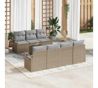 DYRJDJWIDHW Ensemble de Salon de Jardin 8 Pièces en Polyrotin Beige et Gris, Canapé d'Extérieur Moderne avec Table en Verre Trempé pour Terrasse, Jardin, Résistant aux UV, Facile à Entretenir