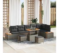 DYRJDJWIDHW Ensemble de Salon de Jardin 9 Pièces avec Coussins Gris, Canapé d'angle Modulaire en Polyrotan Résistant aux UV, Table Basse et Tabourets, pour Terrasse et Jardin