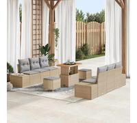DYRJDJWIDHW Ensemble de Salon de Jardin 9 Pièces en Polyrotin Beige avec Table et Coussins, Canapé d'angle Modulaire avec Rangement, Résistant aux Intempéries pour Terrasse, Balcon, Jardin