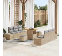 DYRJDJWIDHW Ensemble de Salon de Jardin 9 Pièces en Polyrotin Beige avec Table et Coussins, Canapé d'angle Modulaire avec Rangement, Résistant aux UV et aux Intempéries pour Terrasse, Balcon, Jardin